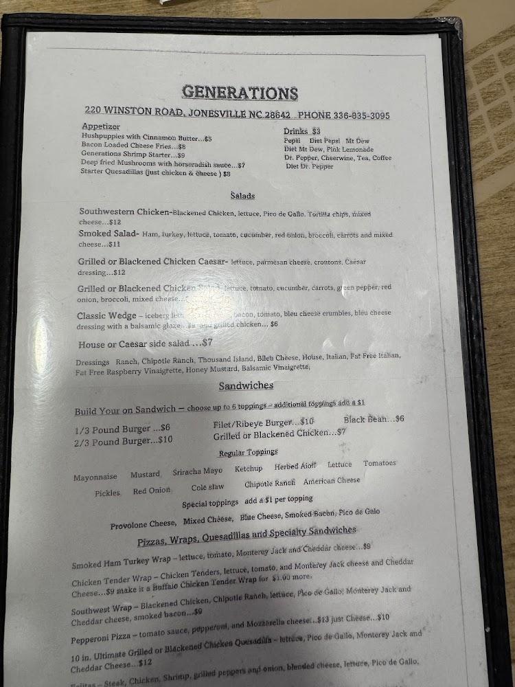 Generations Casual Dining Menu image 2