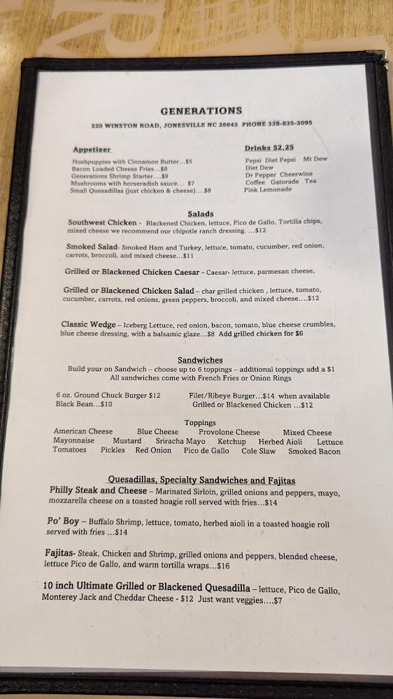 Generations Casual Dining Menu image 3